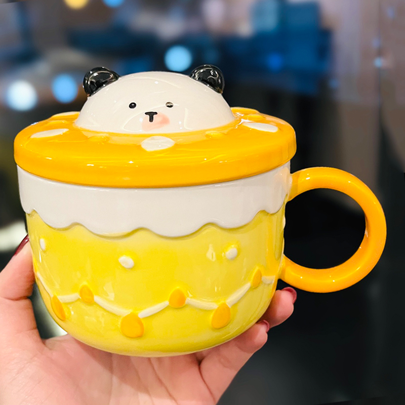 Colorful Rainbow Unicorn Ceramic Mug with Lid and Spoon, Cute Girly Water Cup for Office or Home Coffee Colorful Rainbow Unicorn Ceramic Mug with Lid and Spoon, Cute Girly Water Cup for Office or Home Coffee