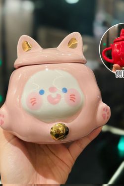 Colorful Rainbow Unicorn Ceramic Mug with Lid and Spoon, Cute Girly Water Cup for Office or Home Coffee