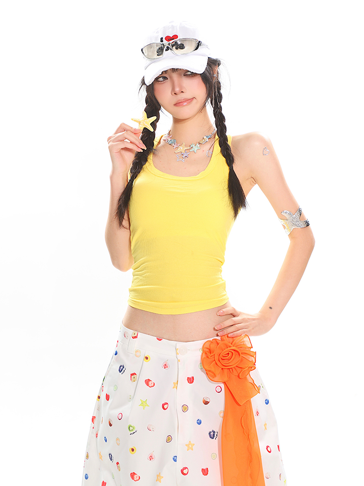 Colorful Summer Tank Top for Women - Slim Fit High-Quality Dopamine Movement Design, Trendy Casual Wear, Y2K Style Colorful Summer Tank Top for Women - Slim Fit High-Quality Dopamine Movement Design, Trendy Casual Wear, Y2K Style