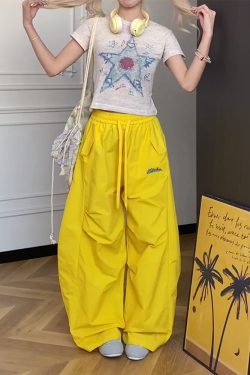 Colorful Wide-Leg Cargo Pants for Women - Summer Jazz Dance Parachute Style, American High Street Casual Outfit