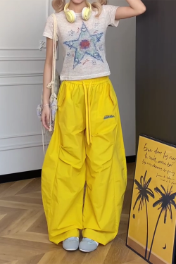 Colorful Wide-Leg Cargo Pants for Women - Summer Jazz Dance Parachute Style, American High Street Casual Outfit