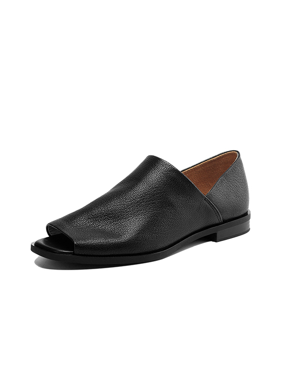 Comfortable Black Peep-Toe Flat Sandals for Women - Soft Sole Casual Summer Shoes 2025, Trendy Sheepskin Design Comfortable Black Peep-Toe Flat Sandals for Women - Soft Sole Casual Summer Shoes 2025, Trendy Sheepskin Design