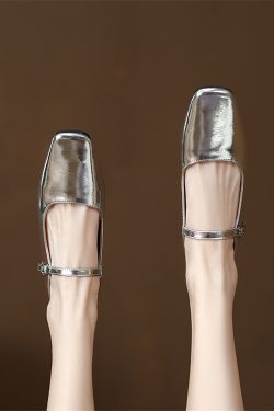 Comfortable Genuine Leather Mary Jane Flat Shoes with Square Toe and Single Buckle - Stylish Everyday Footwear