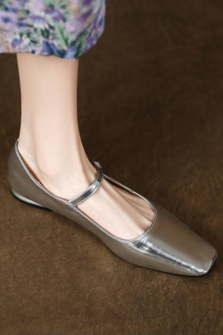Comfortable Genuine Leather Mary Jane Flat Shoes with Square Toe and Single Buckle - Stylish Everyday Footwear
