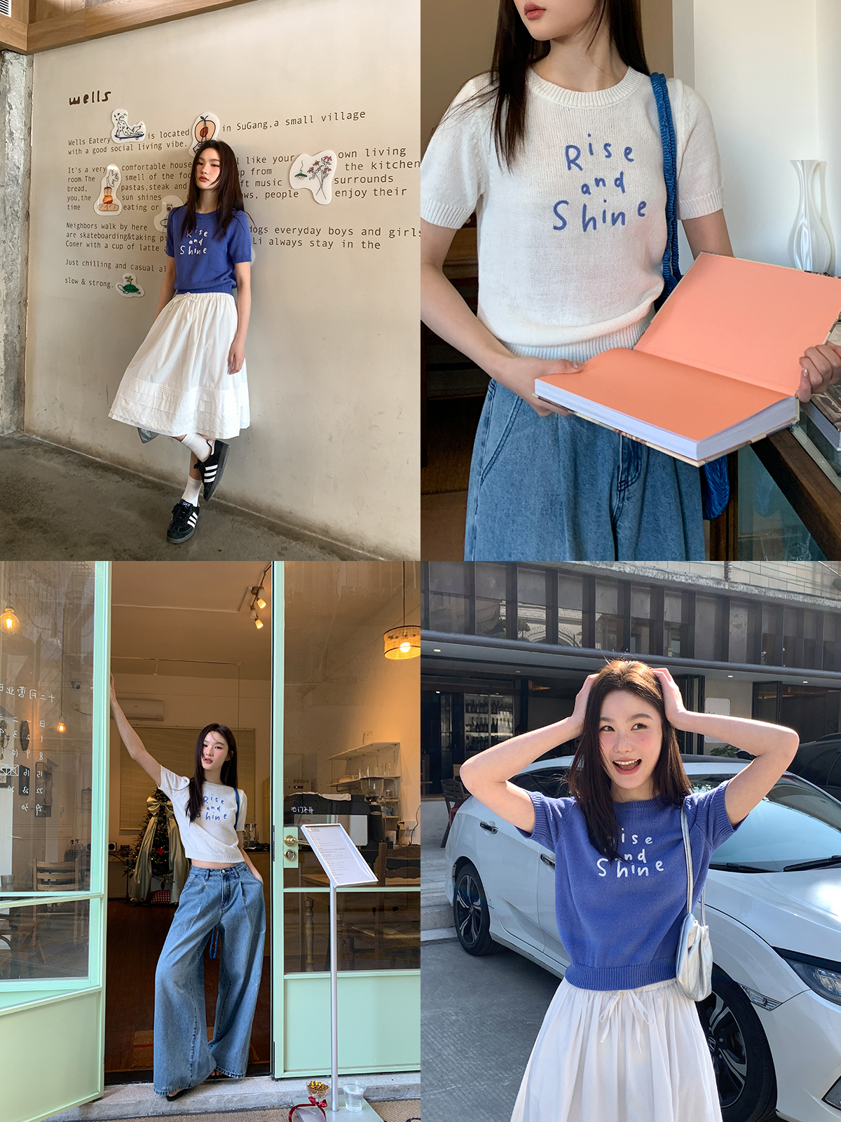 Contrast Color Letter Embroidery Short-Sleeve Knitted Top for Women - Spring/Summer 2023, Slightly Loose Fit T-Shirt Contrast Color Letter Embroidery Short-Sleeve Knitted Top for Women - Spring/Summer 2023, Slightly Loose Fit T-Shirt