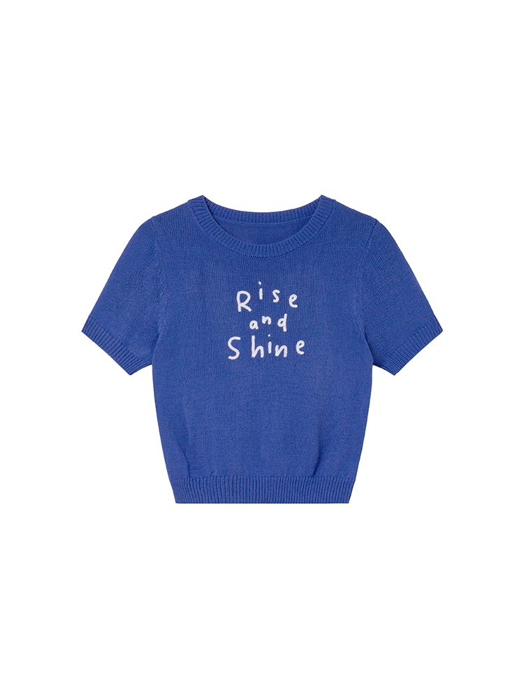 Contrast Color Letter Embroidery Short-Sleeve Knitted Top for Women - Spring/Summer 2023, Slightly Loose Fit T-Shirt Contrast Color Letter Embroidery Short-Sleeve Knitted Top for Women - Spring/Summer 2023, Slightly Loose Fit T-Shirt