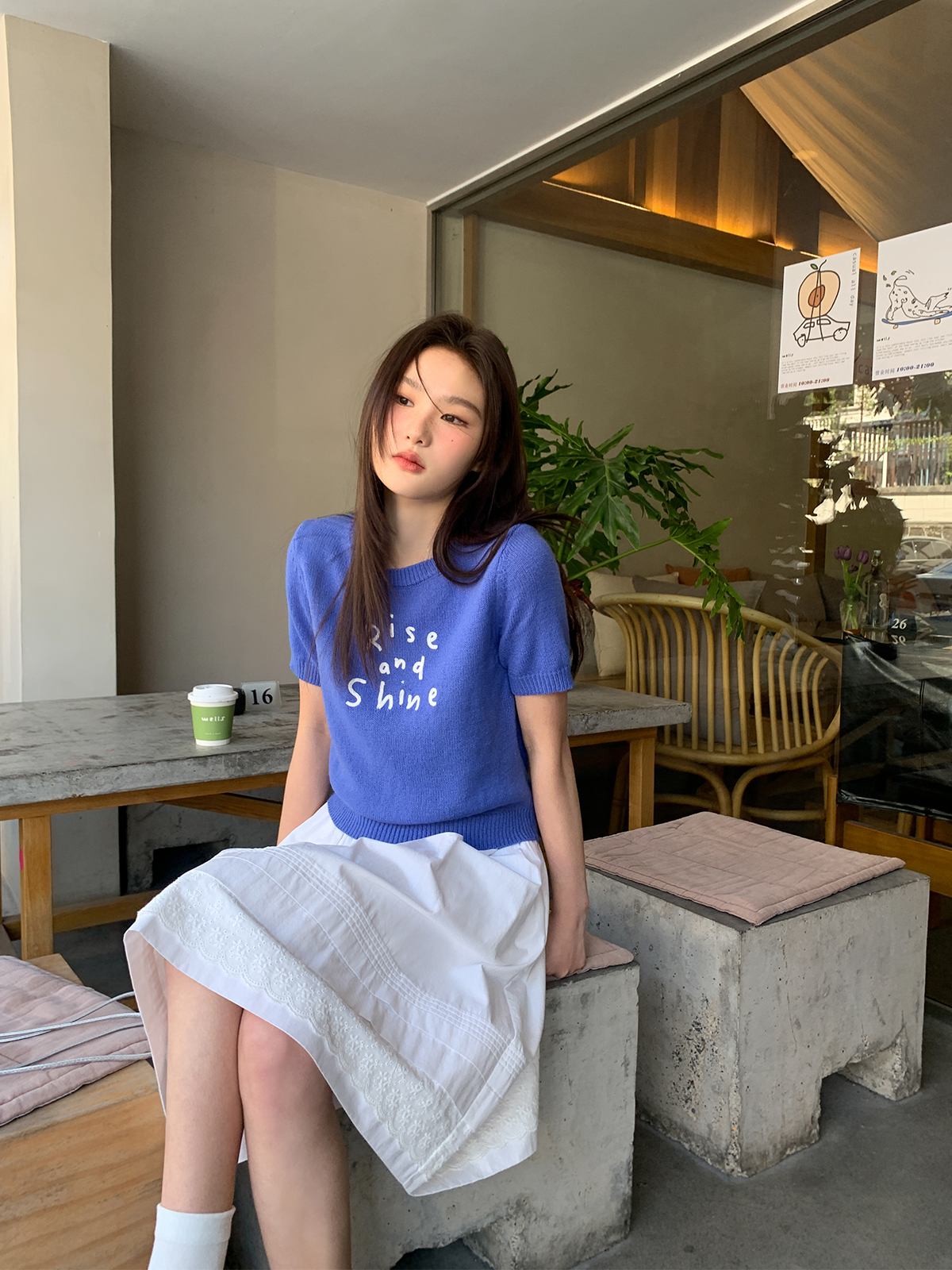 Contrast Color Letter Embroidery Short-Sleeve Knitted Top for Women - Spring/Summer 2023, Slightly Loose Fit T-Shirt Contrast Color Letter Embroidery Short-Sleeve Knitted Top for Women - Spring/Summer 2023, Slightly Loose Fit T-Shirt