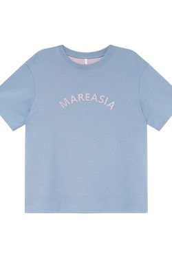 Contrast Color Letter Embroidery Short Sleeve T-Shirt for Women - Summer Loose Slim Fit Top, 90s Vintage Style