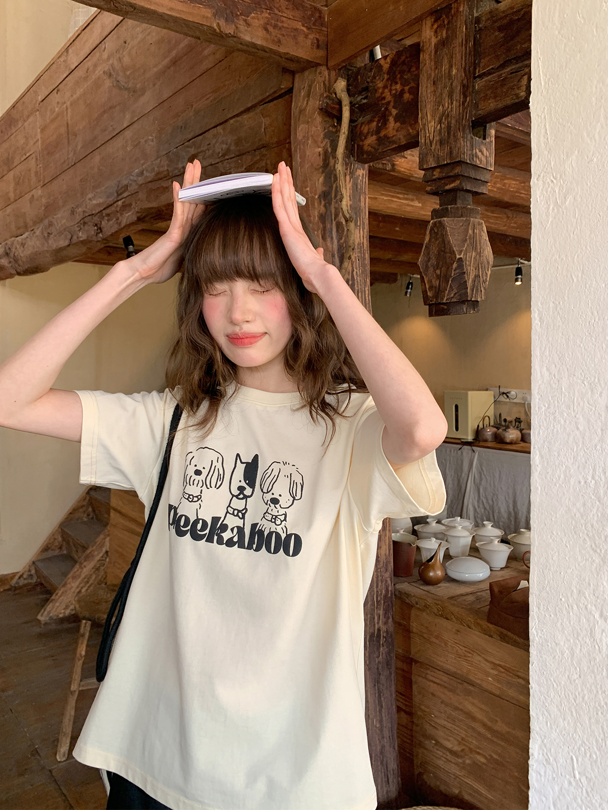 Contrasting Color Striped Dog Foam Printed Short-Sleeve T-Shirt for Women - Summer High-End Round Neck Top, Trendy Fashion 90s Style Contrasting Color Striped Dog Foam Printed Short-Sleeve T-Shirt for Women - Summer High-End Round Neck Top, Trendy Fashion 90s Style