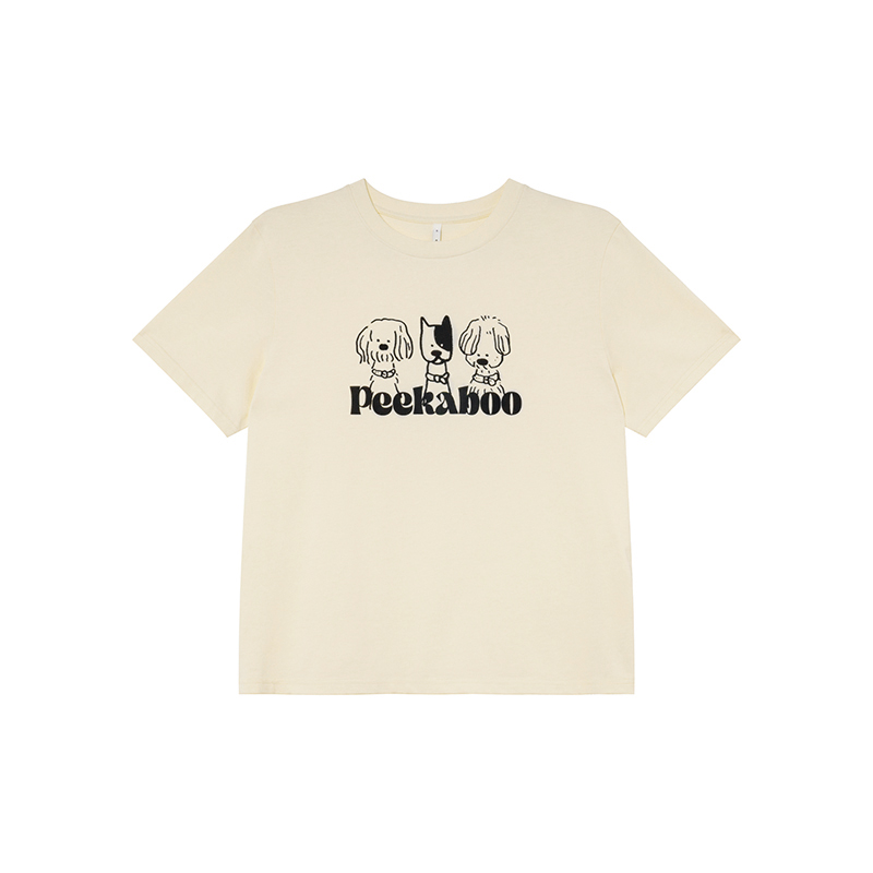 Contrasting Color Striped Dog Foam Printed Short-Sleeve T-Shirt for Women - Summer High-End Round Neck Top, Trendy Fashion 90s Style Contrasting Color Striped Dog Foam Printed Short-Sleeve T-Shirt for Women - Summer High-End Round Neck Top, Trendy Fashion 90s Style