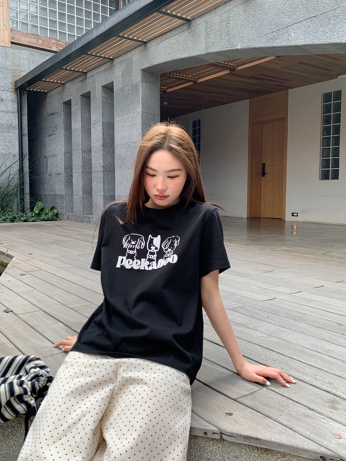 Contrasting Color Striped Dog Foam Printed Short-Sleeve T-Shirt for Women - Summer High-End Round Neck Top, Trendy Fashion 90s Style Contrasting Color Striped Dog Foam Printed Short-Sleeve T-Shirt for Women - Summer High-End Round Neck Top, Trendy Fashion 90s Style