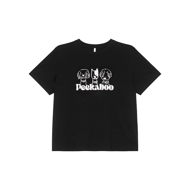 Contrasting Color Striped Dog Foam Printed Short-Sleeve T-Shirt for Women - Summer High-End Round Neck Top, Trendy Fashion 90s Style Contrasting Color Striped Dog Foam Printed Short-Sleeve T-Shirt for Women - Summer High-End Round Neck Top, Trendy Fashion 90s Style