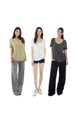 Cool Feel Loose Short Sleeve T-Shirt with Big Round Neck and Low-Cut Design - Perfect for Casual 90s Style