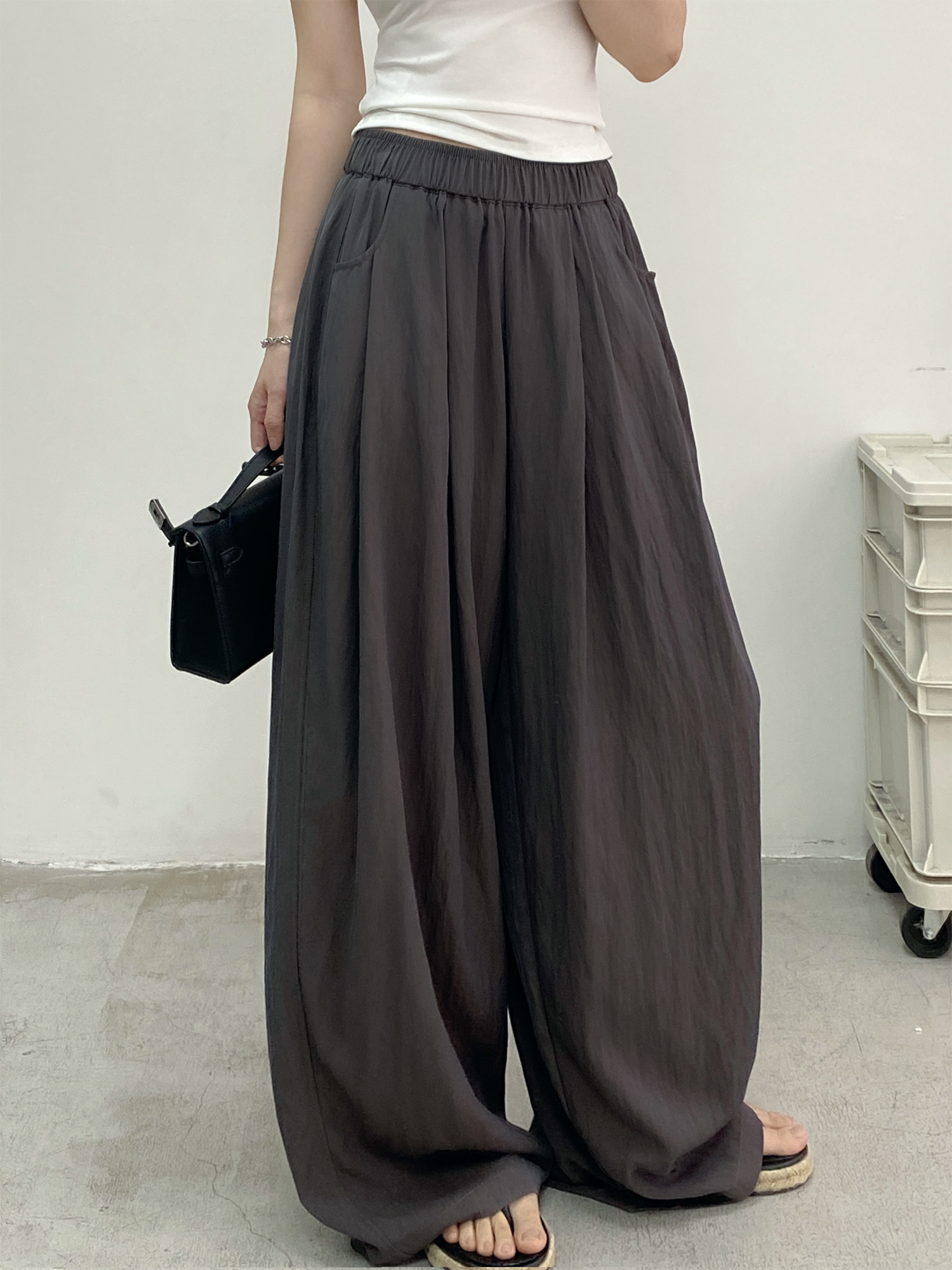 Cool Feel Wide-Leg Pants in Water-Washed Faux Tencel - Soft, Heavy-Duty Casual Long Pants with Lazy Tone Design Cool Feel Wide-Leg Pants in Water-Washed Faux Tencel - Soft, Heavy-Duty Casual Long Pants with Lazy Tone Design
