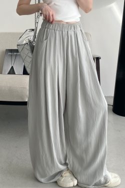 Cool Feel Wide-Leg Pants in Water-Washed Faux Tencel - Soft, Heavy-Duty Casual Long Pants with Lazy Tone Design