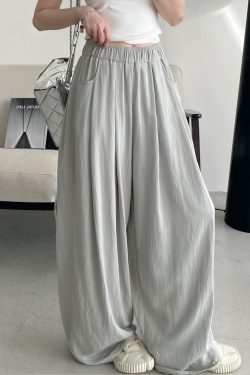 Cool Feel Wide-Leg Pants in Water-Washed Faux Tencel - Soft, Heavy-Duty Casual Long Pants with Lazy Tone Design