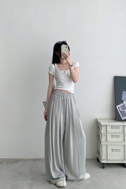 Cool Feel Wide-Leg Pants in Water-Washed Faux Tencel - Soft, Heavy-Duty Casual Long Pants with Lazy Tone Design