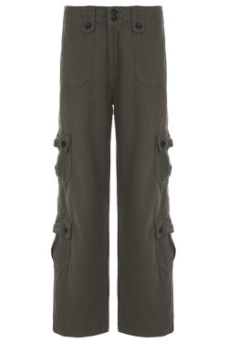 Cool Girl Low Waist Cargo Pants for Women, Edgy Androgynous Multi-Pocket Vintage Wide-Leg Straight Pants, Y2K Heavy-Duty Style