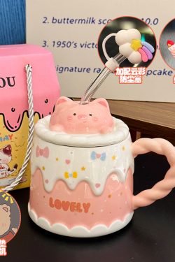 Creative Birthday Cake Mug - High-Value Ceramic Water Cup with Lid, Perfect Gift for Girls and Best Friends