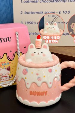 Creative Birthday Cake Mug - High-Value Ceramic Water Cup with Lid, Perfect Gift for Girls and Best Friends