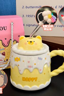 Creative Birthday Cake Mug - High-Value Ceramic Water Cup with Lid, Perfect Gift for Girls and Best Friends