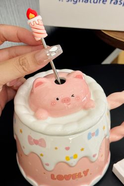 Creative Birthday Cake Mug - High-Value Ceramic Water Cup with Lid, Perfect Gift for Girls and Best Friends