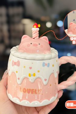 Creative Birthday Cake Mug - High-Value Ceramic Water Cup with Lid, Perfect Gift for Girls and Best Friends