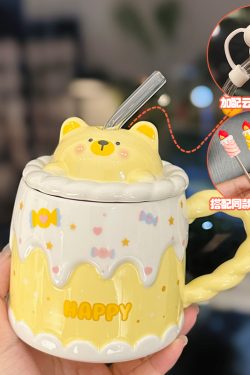 Creative Birthday Cake Mug - High-Value Ceramic Water Cup with Lid, Perfect Gift for Girls and Best Friends