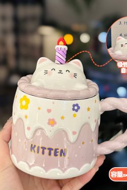 Creative Birthday Cake Mug - High-Value Ceramic Water Cup with Lid, Perfect Gift for Girls and Best Friends