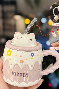 Creative Birthday Cake Mug - High-Value Ceramic Water Cup with Lid, Perfect Gift for Girls and Best Friends