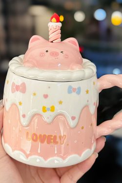 Creative Birthday Cake Mug - High-Value Ceramic Water Cup with Lid, Perfect Gift for Girls and Best Friends