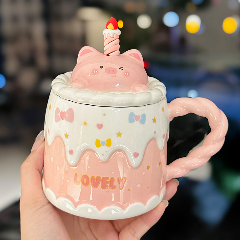 Creative Birthday Cake Mug - High-Value Ceramic Water Cup with Lid, Perfect Gift for Girls and Best Friends Creative Birthday Cake Mug - High-Value Ceramic Water Cup with Lid, Perfect Gift for Girls and Best Friends