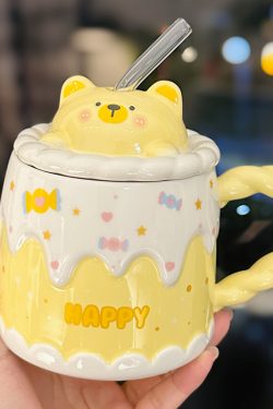 Creative Birthday Cake Mug - High-Value Ceramic Water Cup with Lid, Perfect Gift for Girls and Best Friends