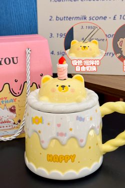 Creative Birthday Cake Mug - High-Value Ceramic Water Cup with Lid, Perfect Gift for Girls and Best Friends