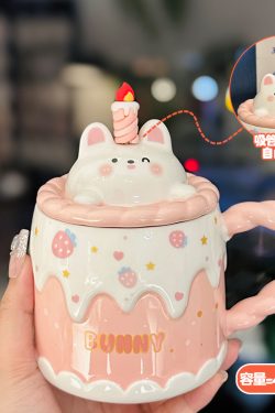 Creative Birthday Cake Mug - High-Value Ceramic Water Cup with Lid, Perfect Gift for Girls and Best Friends