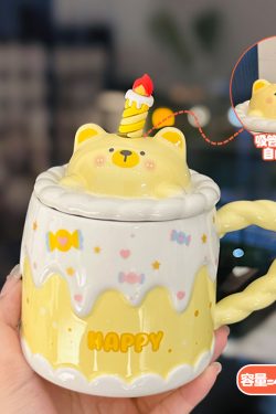 Creative Birthday Cake Mug - High-Value Ceramic Water Cup with Lid, Perfect Gift for Girls and Best Friends