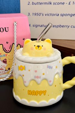 Creative Birthday Cake Mug - High-Value Ceramic Water Cup with Lid, Perfect Gift for Girls and Best Friends