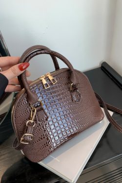 Crocodile Pattern Crossbody Shoulder Bag for Women, Vintage Shell Design, 2025 Summer Fashion Handheld Purse