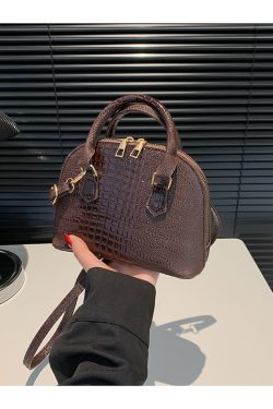 Crocodile Pattern Crossbody Shoulder Bag for Women, Vintage Shell Design, 2025 Summer Fashion Handheld Purse