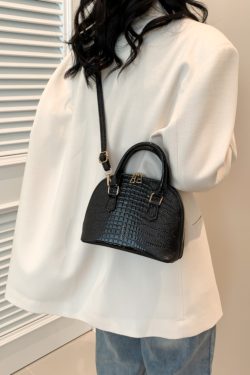 Crocodile Pattern Crossbody Shoulder Bag for Women, Vintage Shell Design, 2025 Summer Fashion Handheld Purse