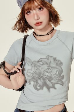 Cropped American Retro Raglan T-Shirt for Women, Short Sleeve Round Neck Top, Summer Style, Slim Fit, Trendy Y2K Fashion