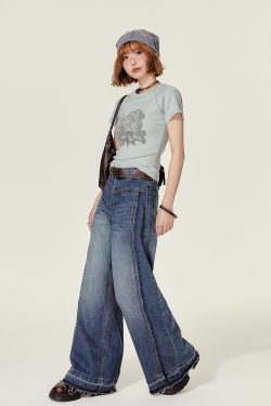 Cropped American Retro Raglan T-Shirt for Women, Short Sleeve Round Neck Top, Summer Style, Slim Fit, Trendy Y2K Fashion