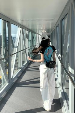 Cropped Color-Blocking T-Shirt for Women, Short Sleeve American Style, Trendy Hot Girl Printed Top, Y2K Fashion