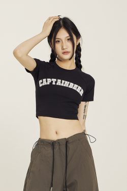 Cropped Jazz Dance T-Shirt for Women - Sweet and Spicy Team Captain Design, Summer Hot Girl Style, 90s Inspired Top