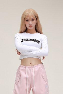 Cropped Jazz Dance T-Shirt for Women - Sweet and Spicy Team Captain Design, Summer Hot Girl Style, 90s Inspired Top