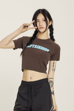 Cropped Jazz Dance T-Shirt for Women - Sweet and Spicy Team Captain Design, Summer Hot Girl Style, 90s Inspired Top