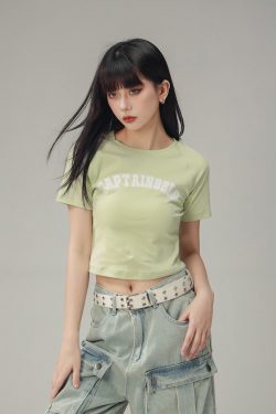 Cropped Jazz Dance T-Shirt for Women - Sweet and Spicy Team Captain Design, Summer Hot Girl Style, 90s Inspired Top