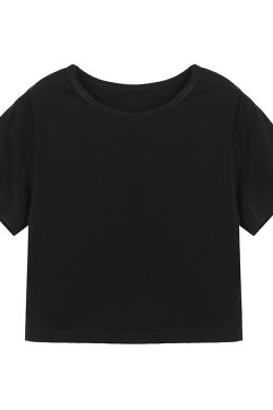 Cropped Pure Cotton Short Sleeve T-Shirt for Women, Slim Fit, Solid Color Round Neck Top - Versatile Summer 2025 Essential