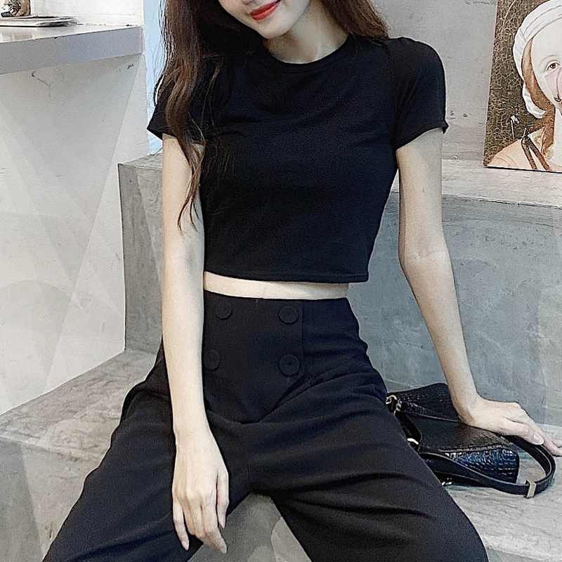 Cropped Pure Cotton Short Sleeve T-Shirt for Women, Slim Fit, Solid Color Round Neck Top - Versatile Summer 2025 Essential Cropped Pure Cotton Short Sleeve T-Shirt for Women, Slim Fit, Solid Color Round Neck Top - Versatile Summer 2025 Essential