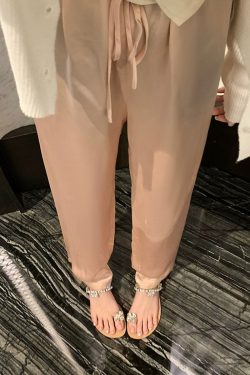 Crystal Flower Buckle Wedge Open-Toe Flat Slippers for Women, Summer Fairy Style, Perfect for Skirts and Outdoor Wear